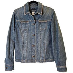 Jones New York Sport stretch denim jacket with beaded accent. M.